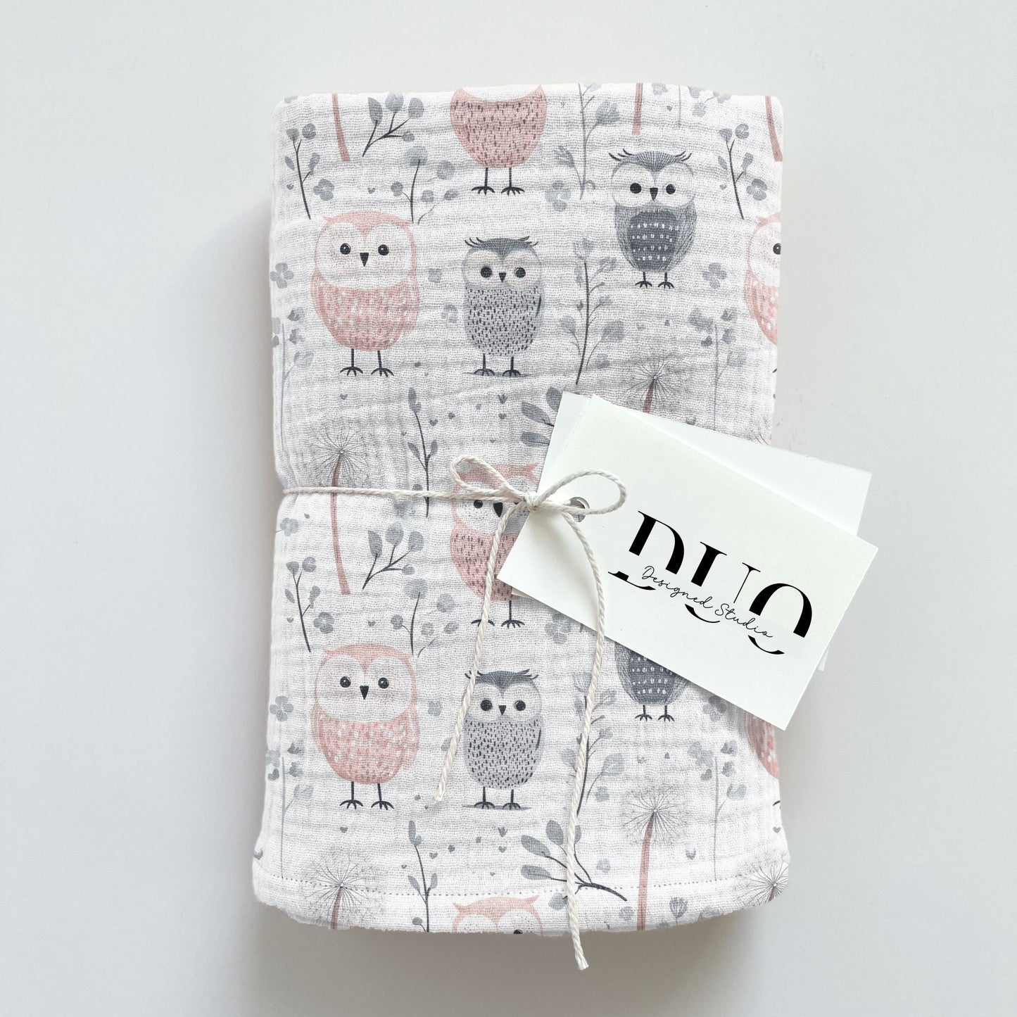 Pastel Pink & Grey Owls Digital Seamless Pattern