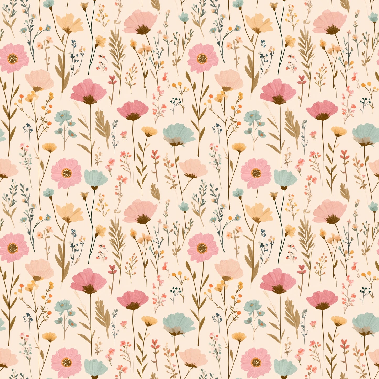 Pastel Retro Floral Digital Seamless Pattern