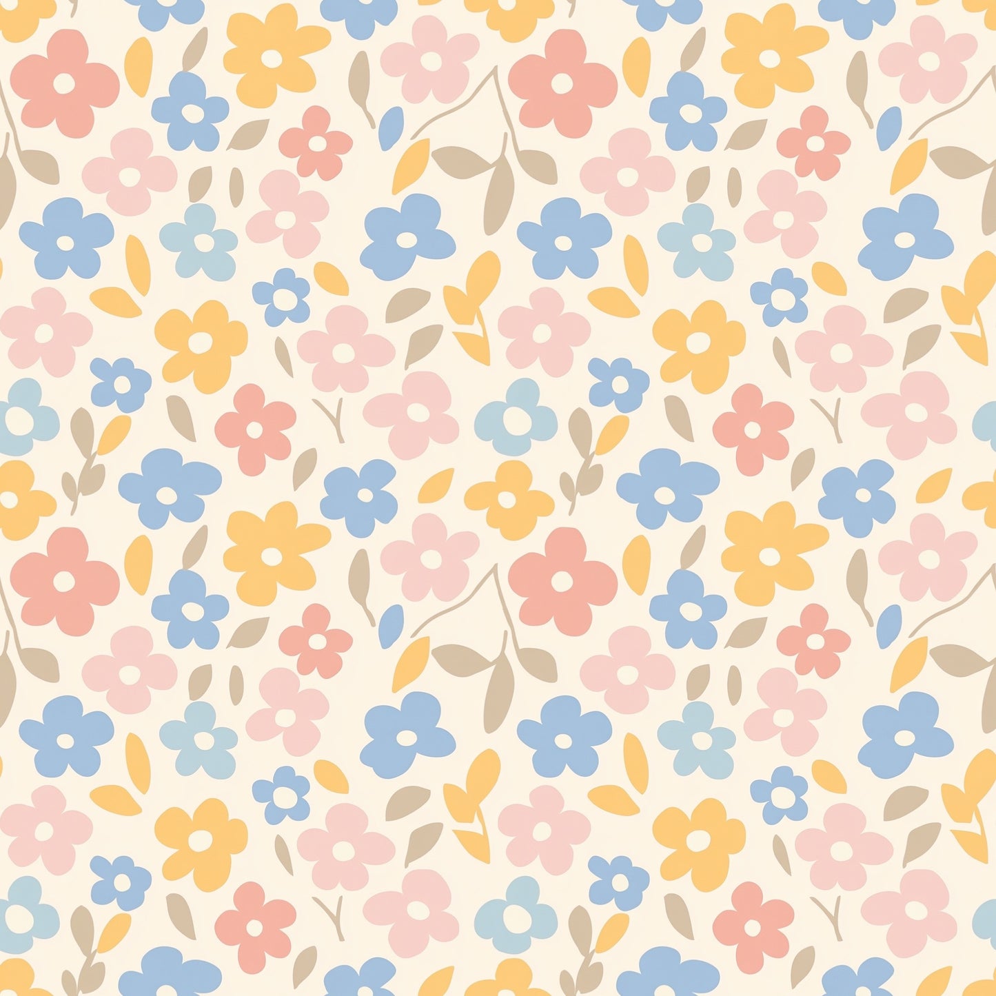 Pastel Retro Flowers Digital Seamless Pattern