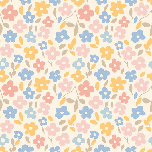 Pastel Retro Flowers Digital Seamless Pattern