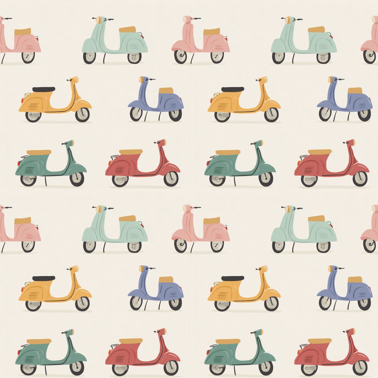 Pastel Scooters Digital Seamless Pattern
