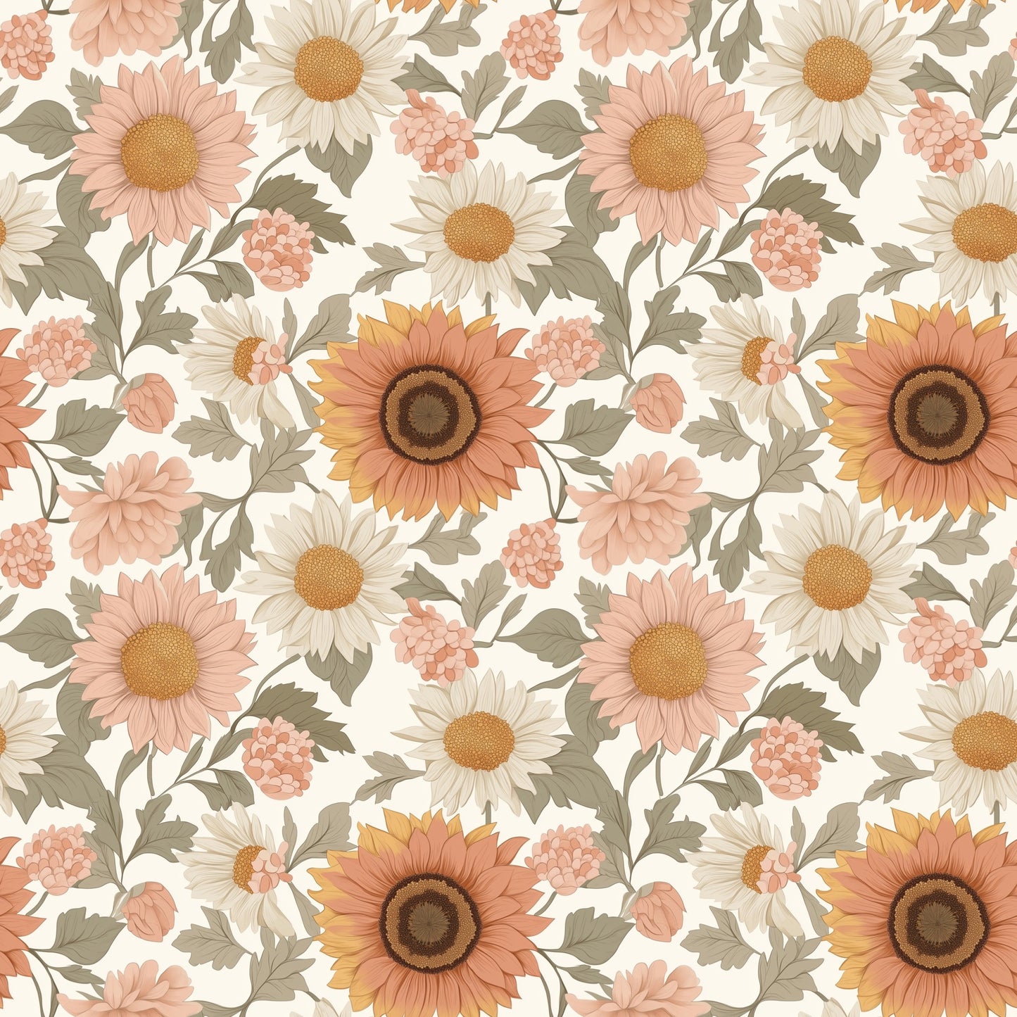 Pastel Sunflowers Digital Seamless Pattern