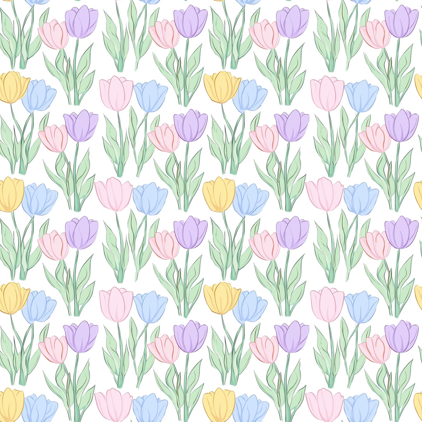 Pastel Tulips Digital Seamless Pattern