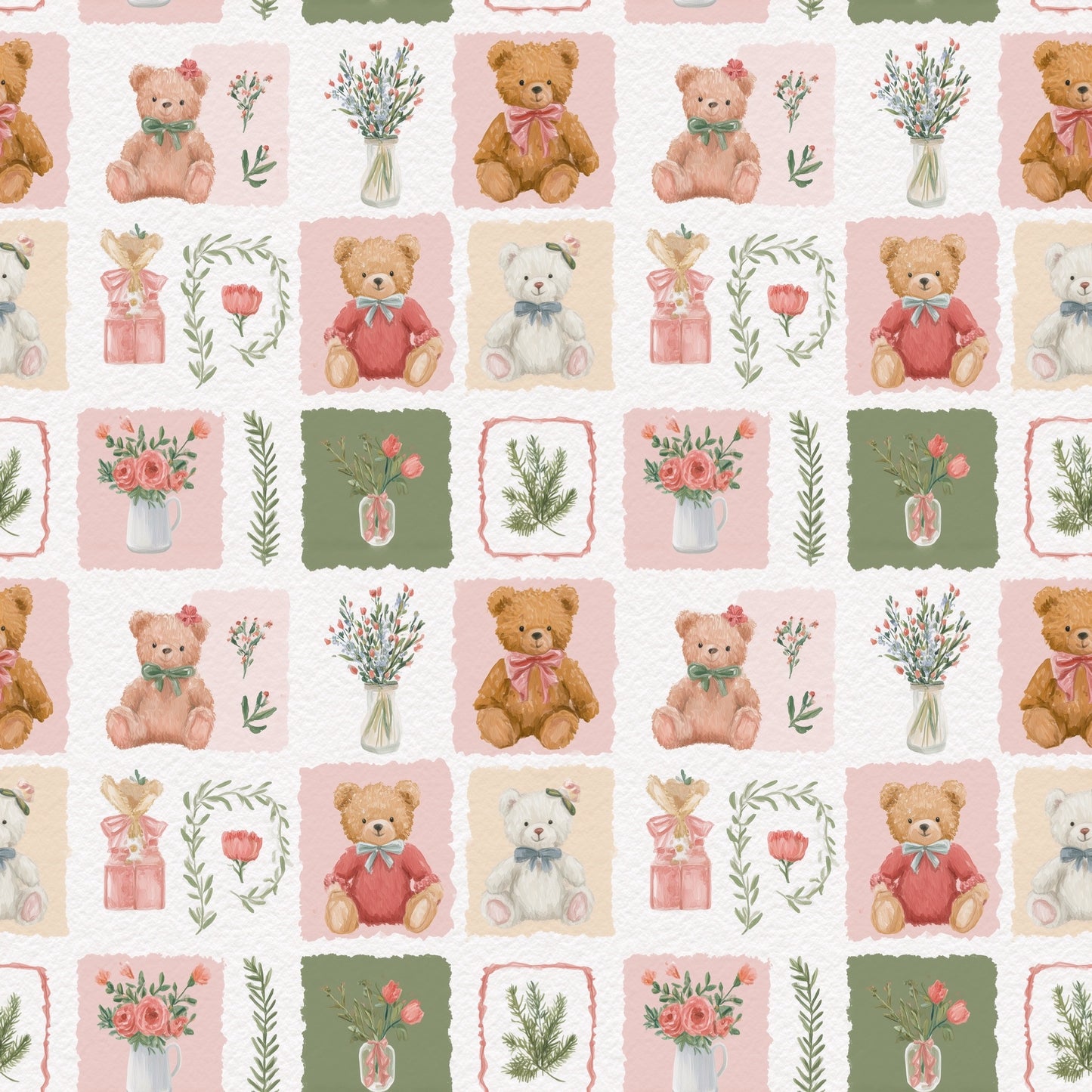 Pastel Vintage Bears Digital Seamless Pattern