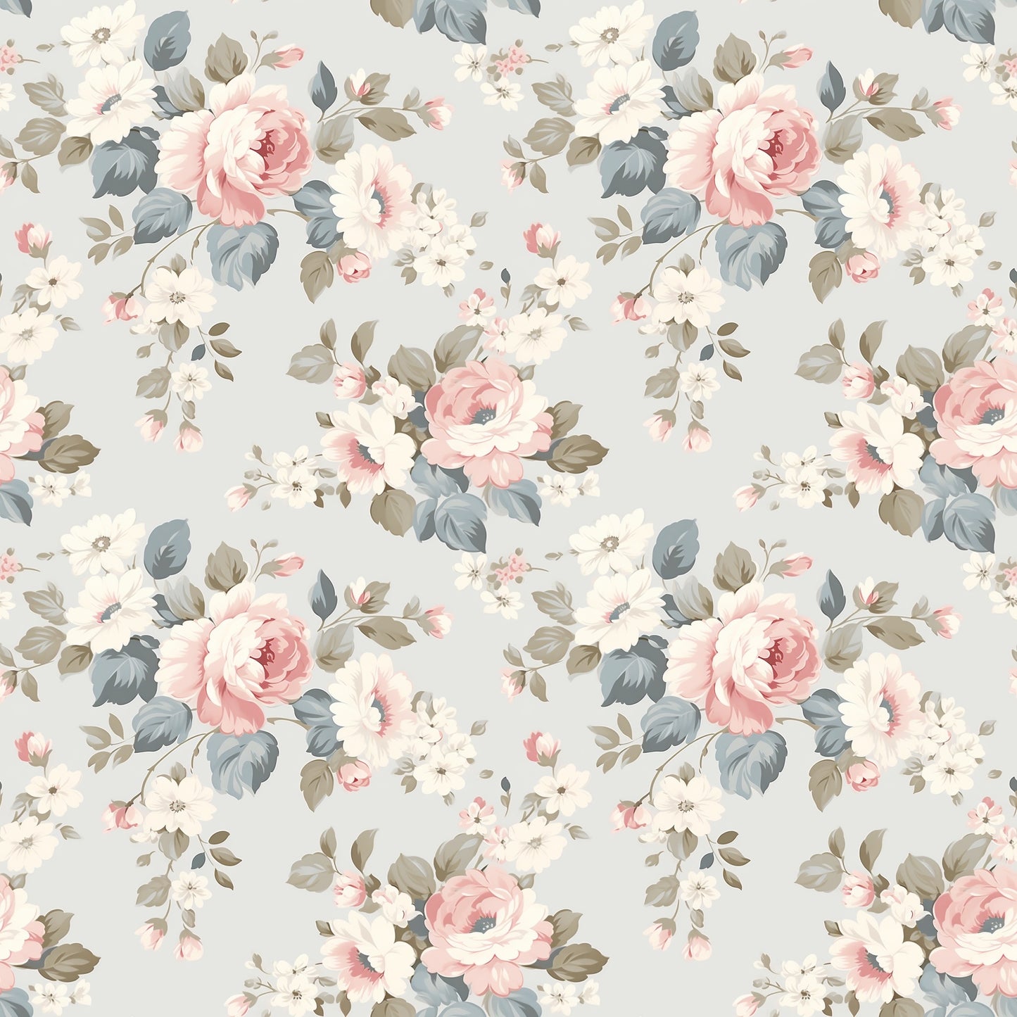 Pastel Vintage Roses Digital Seamless Pattern