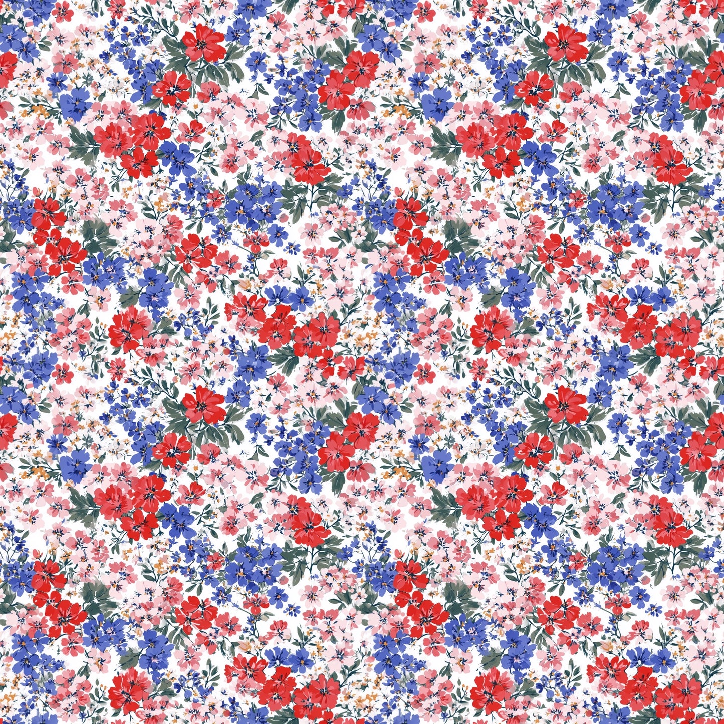 Patriotic Ditsy Floral Digital Seamless Pattern