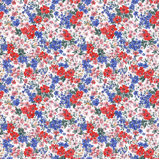 Patriotic Ditsy Floral Digital Seamless Pattern