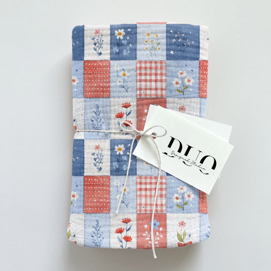 Patriotic Floral Patchwork Digital Seamless Pattern