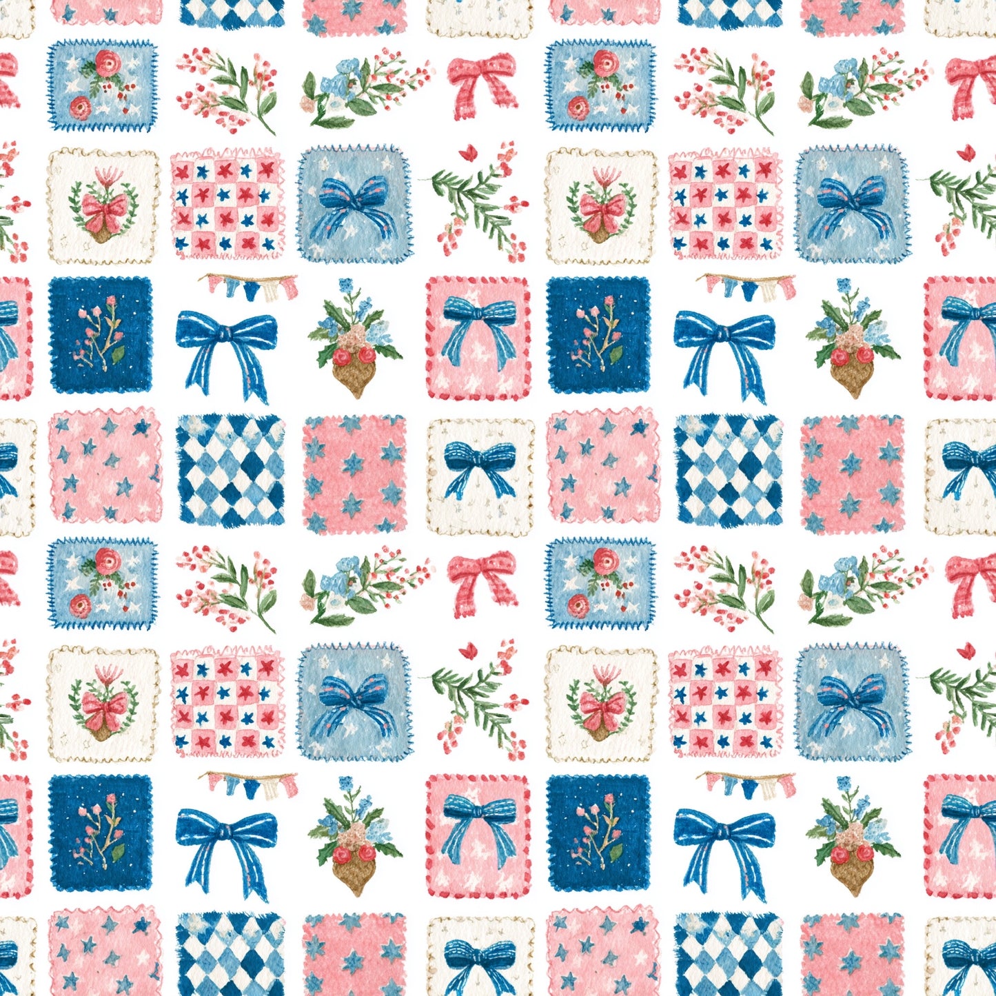 Patriotic Patchwork Digital Seamless Pattern
