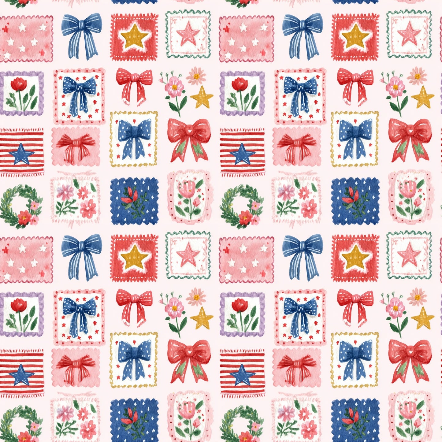Patriotic Patchwork Digital Seamless Pattern