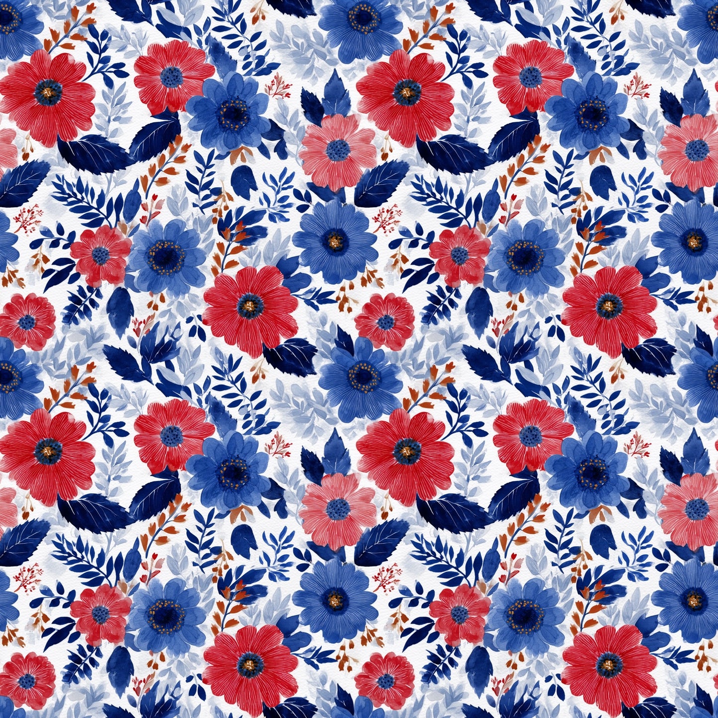 Patriotic Watercolour Floral Digital Seamless Pattern