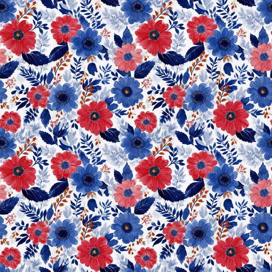 Patriotic Watercolour Floral Digital Seamless Pattern