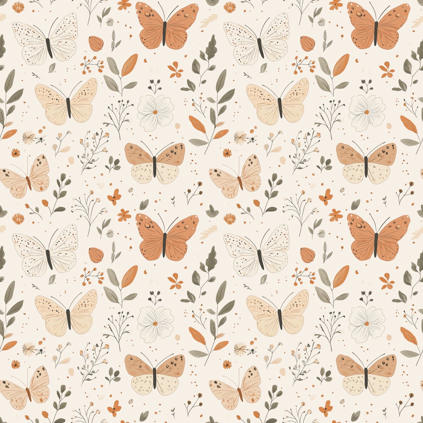 Peach Butterflies Digital Seamless Pattern