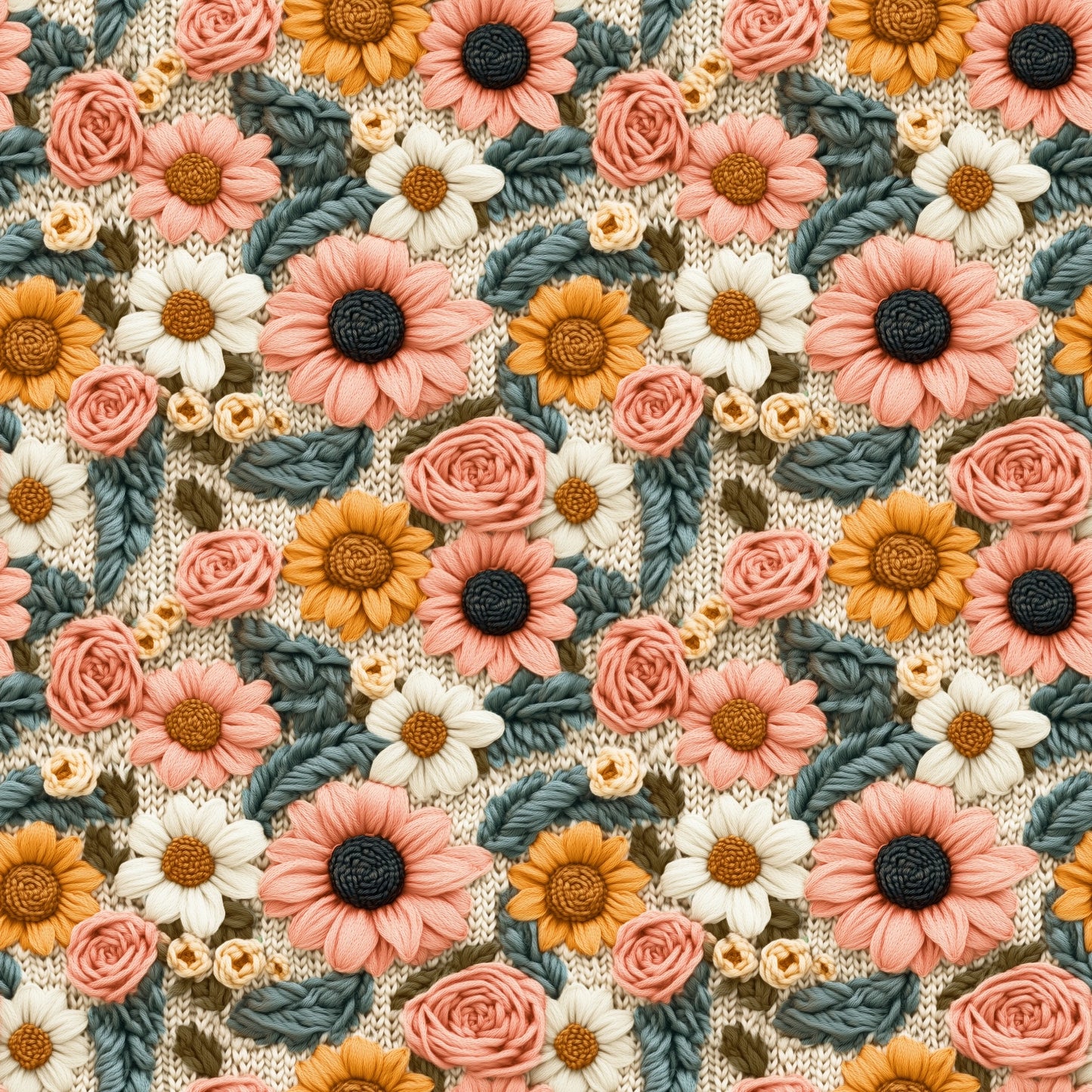 Peach Floral Embroidery Digital Seamless Pattern