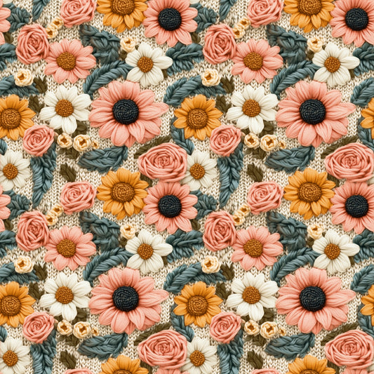 Peach Floral Embroidery Digital Seamless Pattern