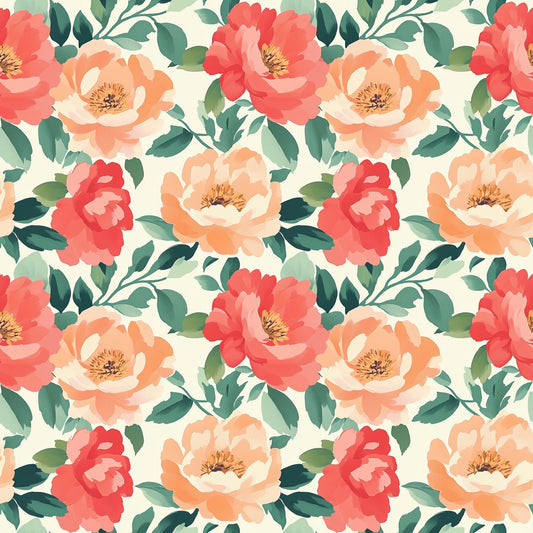 Peach Pink Peonies Digital Seamless Pattern