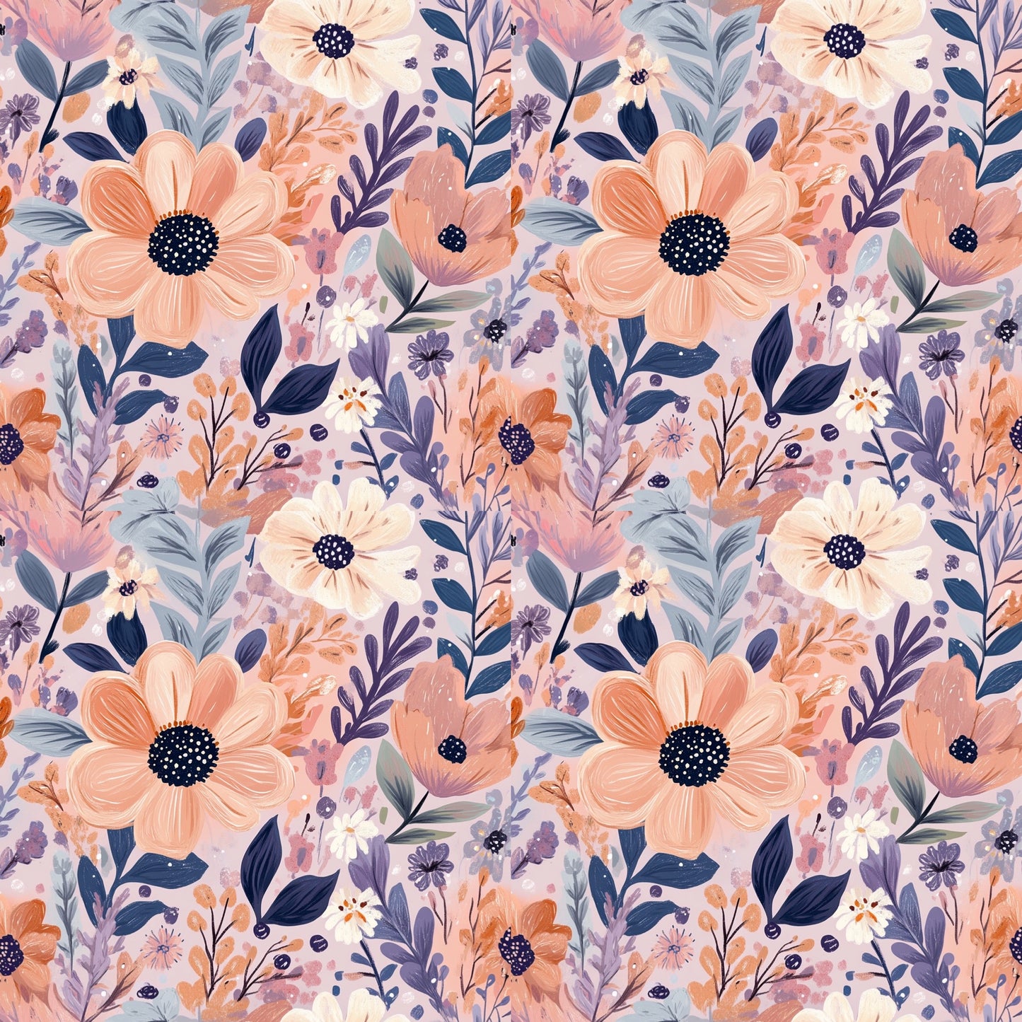 Peach & Violet Floral Digital Seamless Pattern