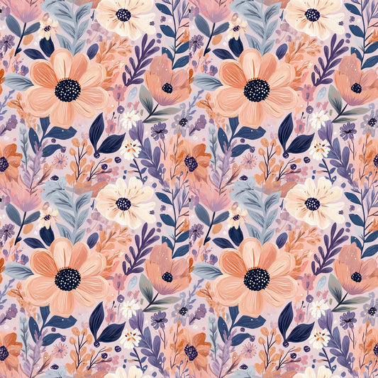 Peach & Violet Floral Digital Seamless Pattern