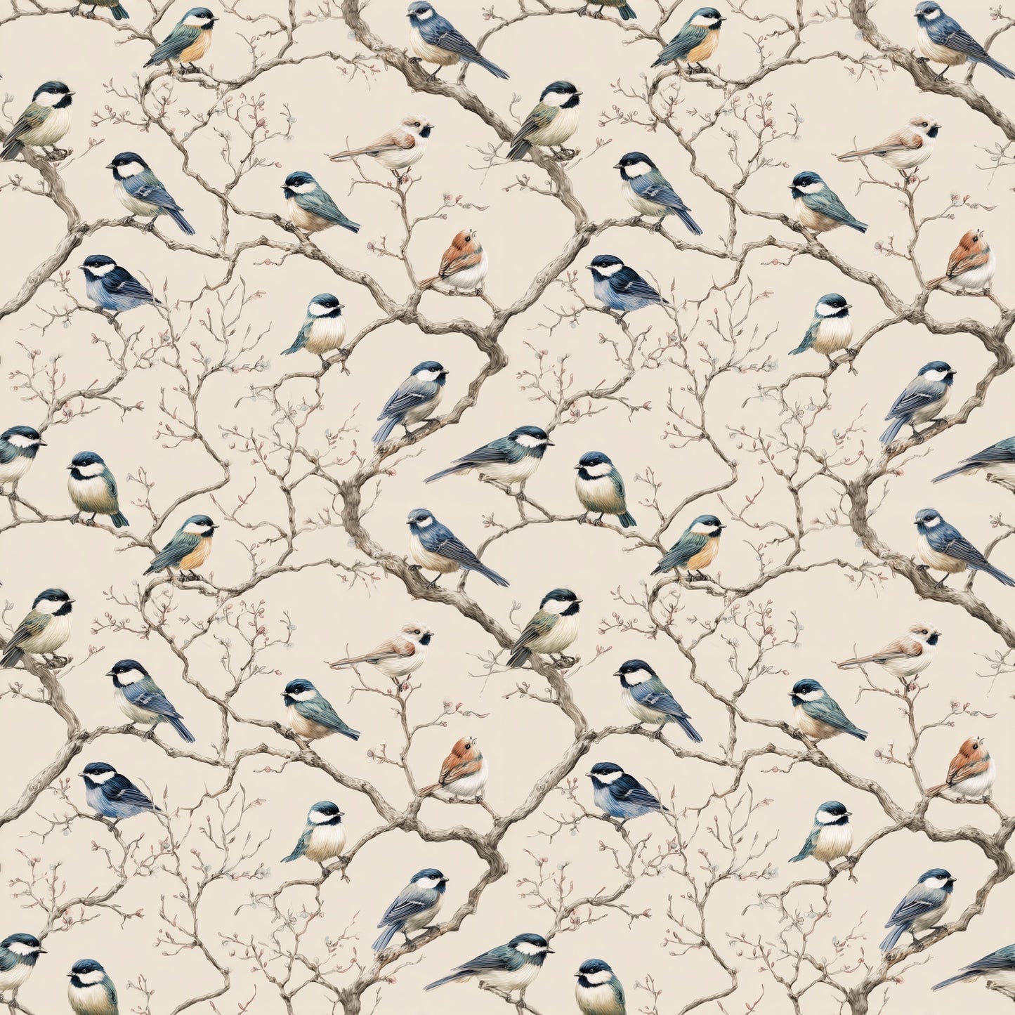 Perched Birds Digital Seamless Pattern