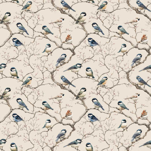 Perched Birds Digital Seamless Pattern