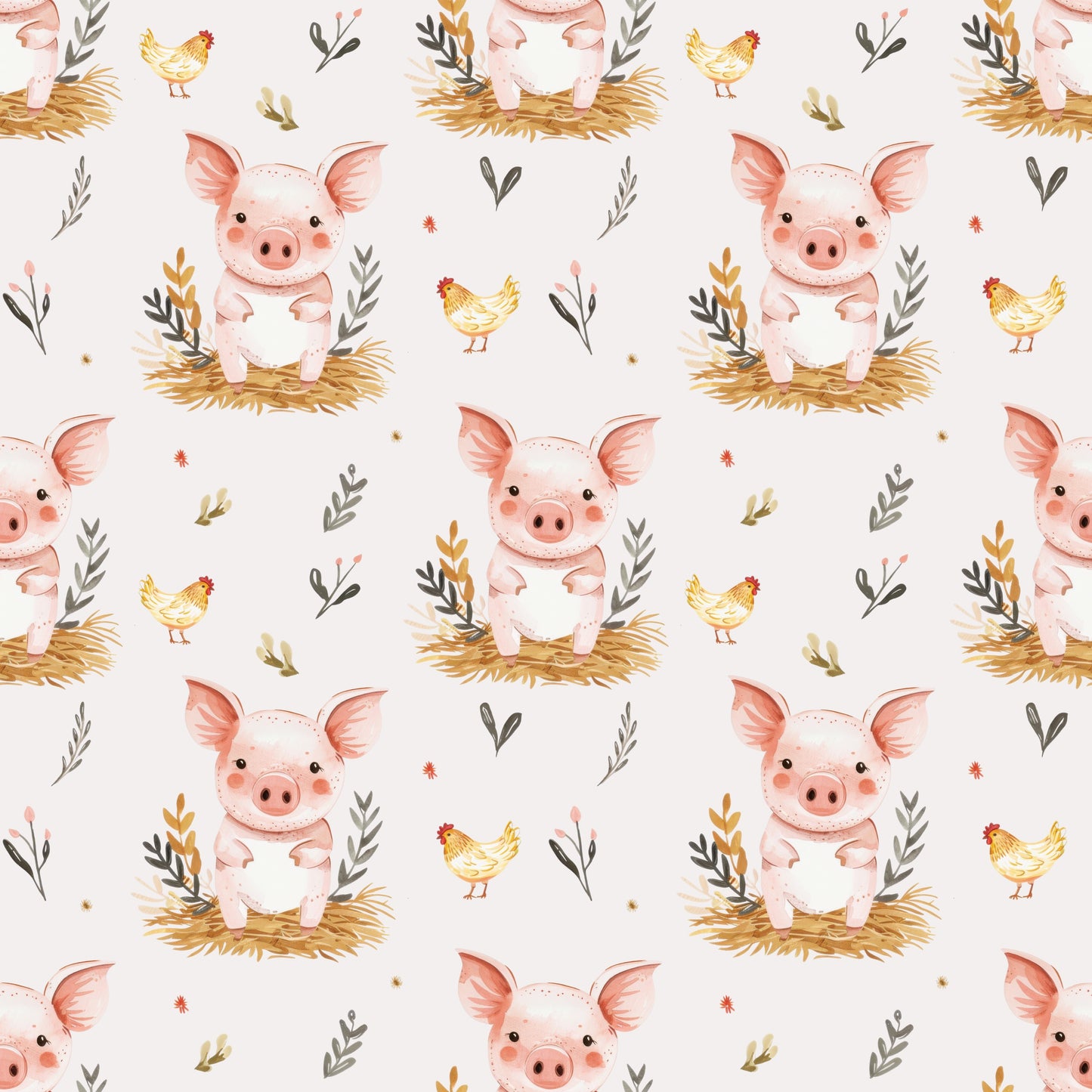 Pig & Chicken Digital Seamless Pattern