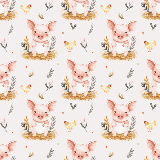 Pig & Chicken Digital Seamless Pattern