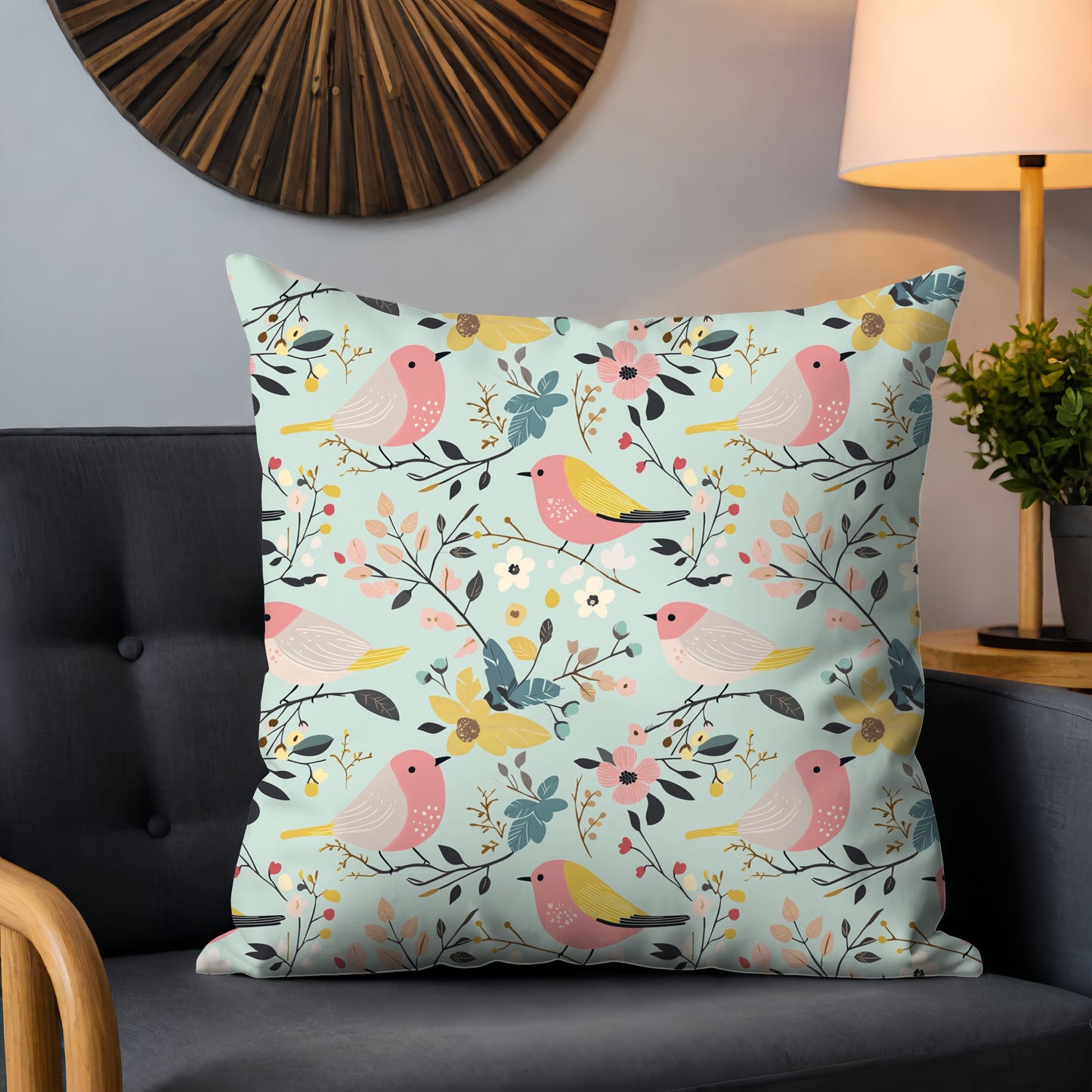 Pink Blue Bird Floral Digital Seamless Pattern