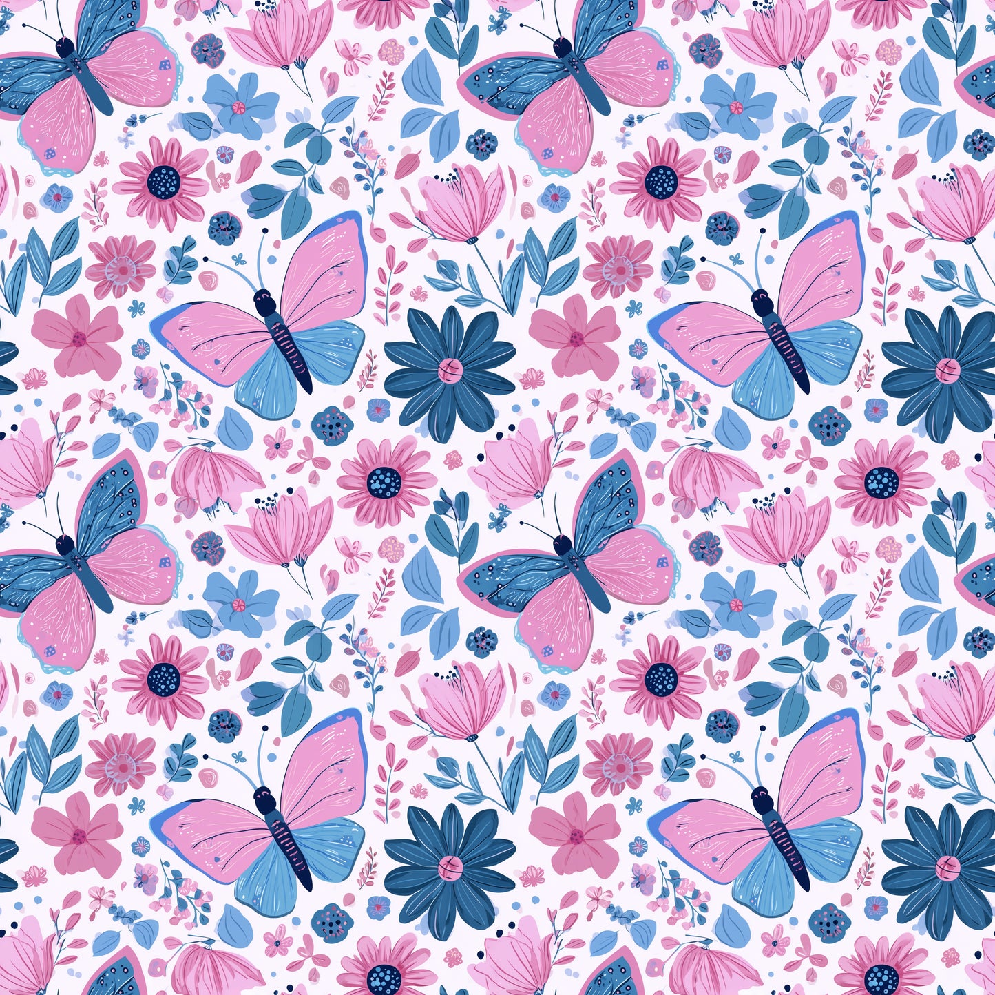 Pink & Blue Butterflies Digital Seamless Pattern