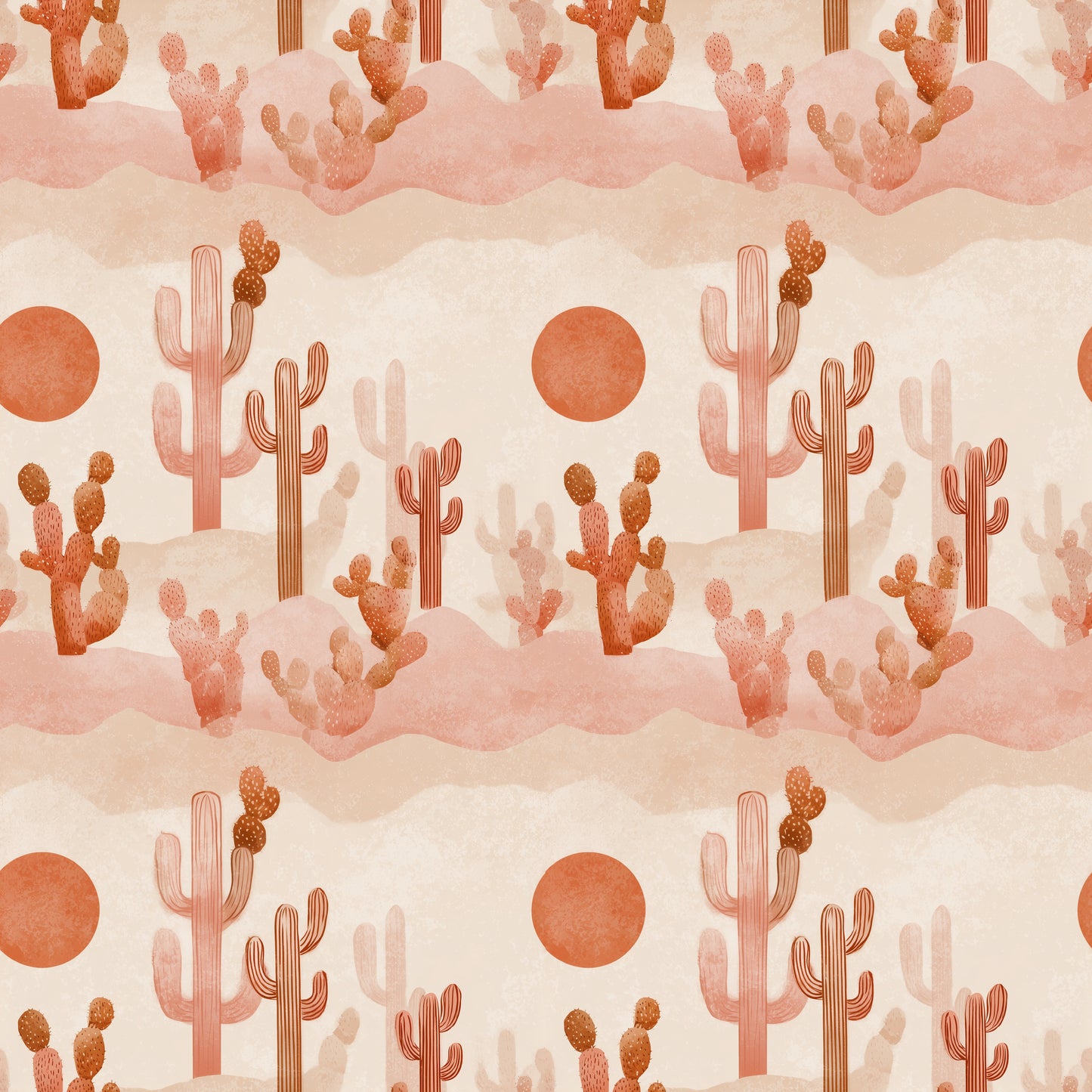 Pink Cactus Digital Seamless Pattern
