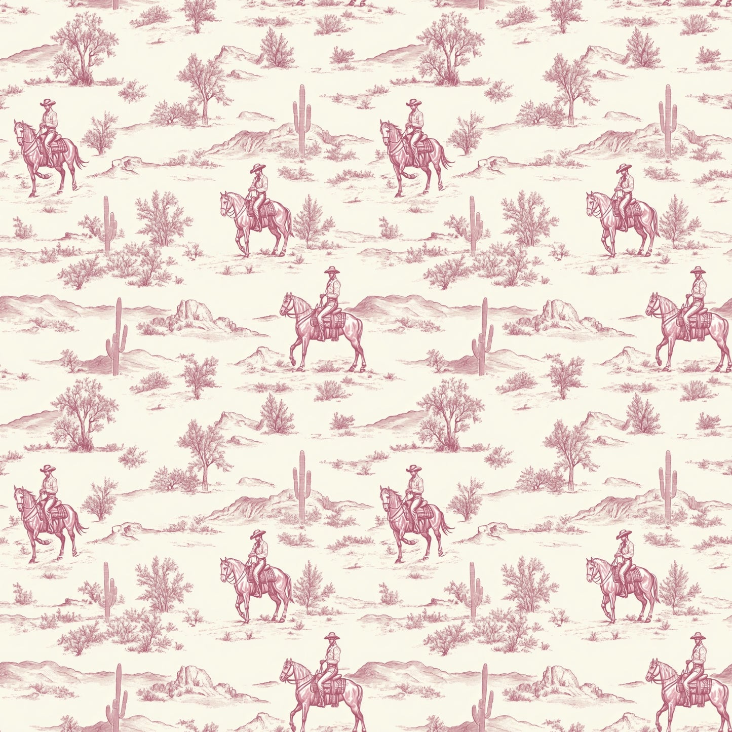 Pink Chinoiserie Cowboy Digital Seamless Pattern