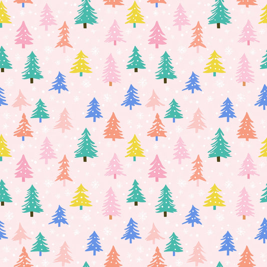 Bright Pink Christmas Trees Branches Digital Seamless Pattern