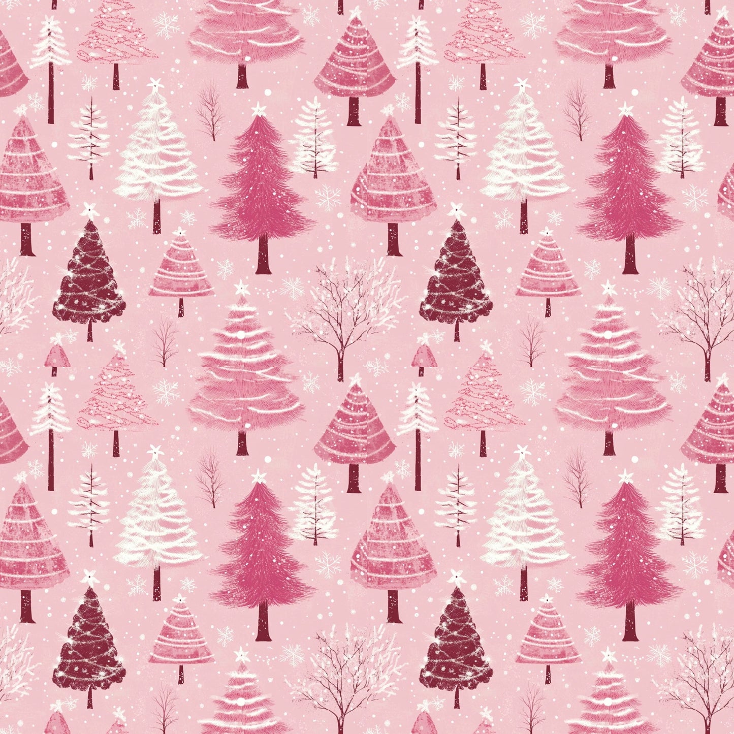 Pink Christmas Trees Digital Seamless Pattern