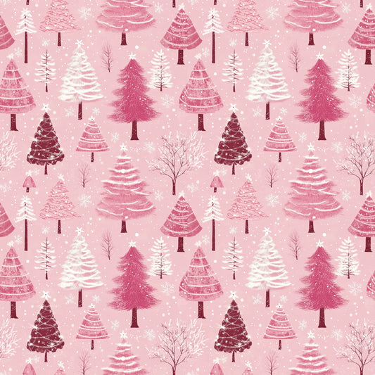 Pink Christmas Trees Digital Seamless Pattern