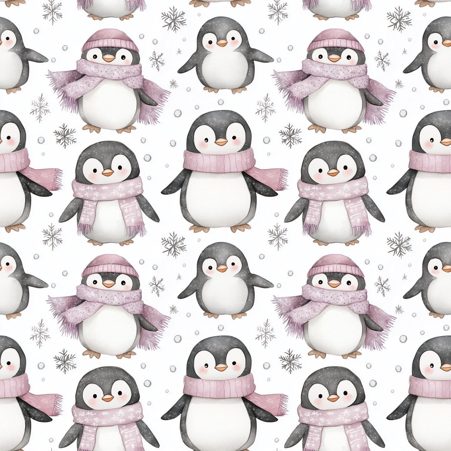 Cute Cosy Penguins Digital Seamless Pattern