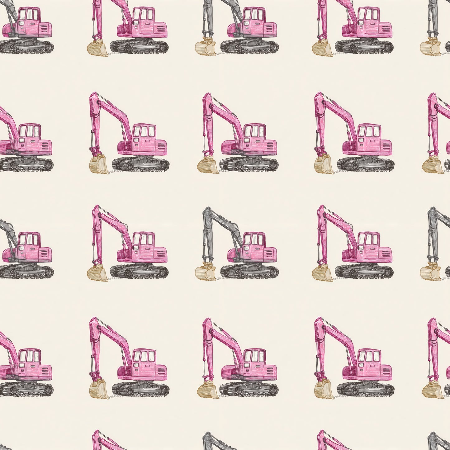 Pink Diggers on Neutral Digital Seamless Pattern