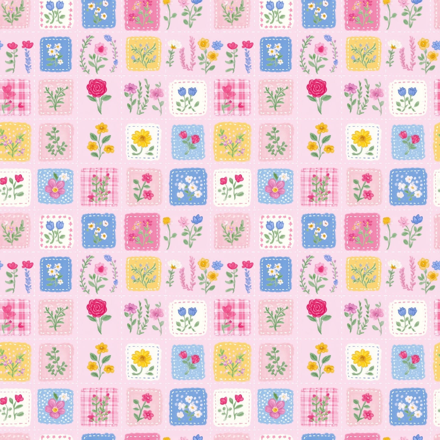 Pink Ditsy Patchwork Digital Seamless Pattern