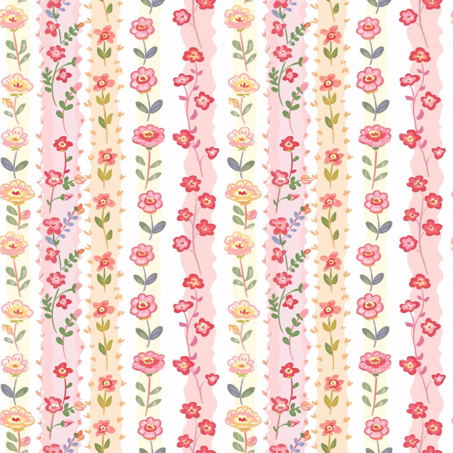 Pink Doodle Daisy Stripe Digital Seamless Pattern