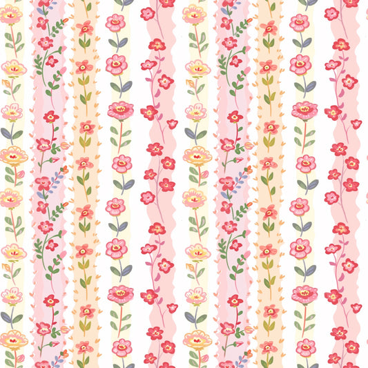 Pink Doodle Daisy Stripe Digital Seamless Pattern
