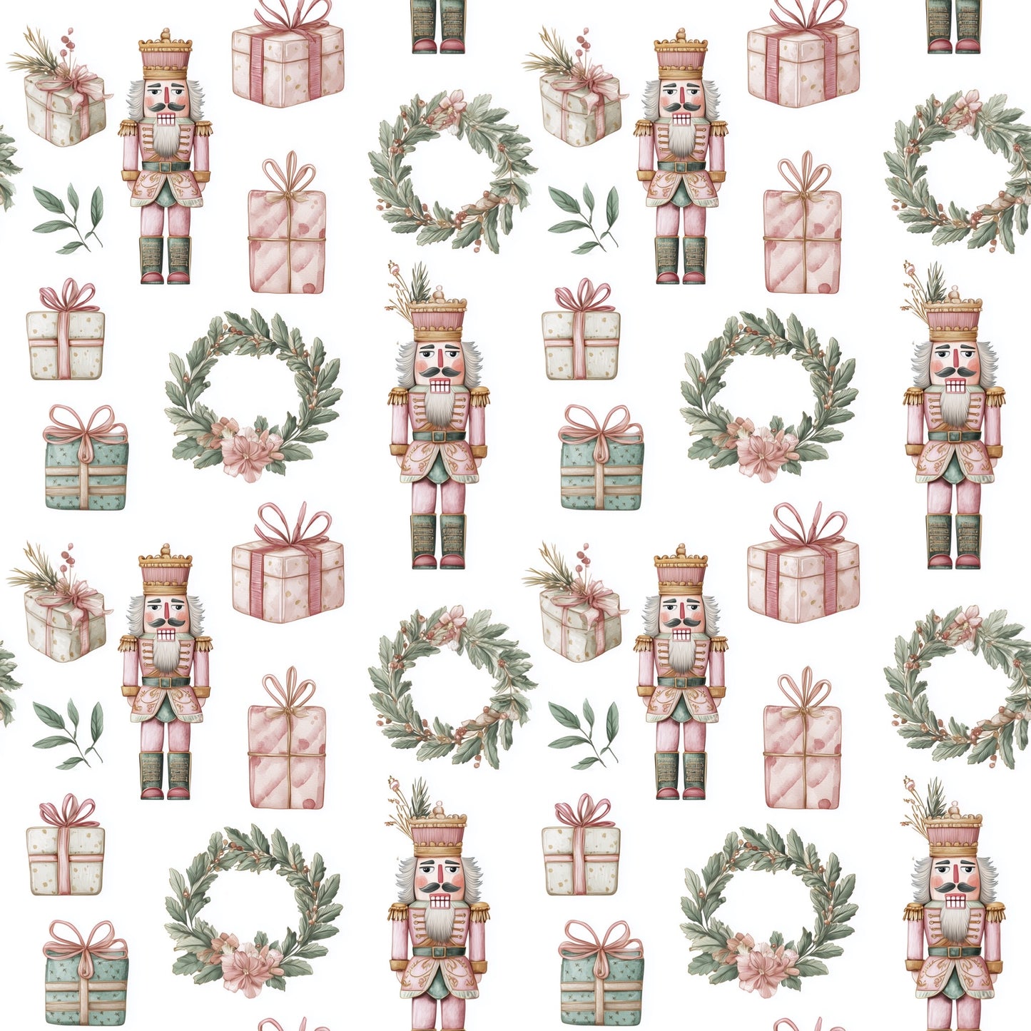Pink Christmas Nutcracker Digital Seamless Pattern