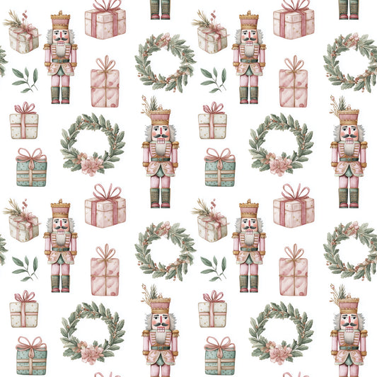 Pink Christmas Nutcracker Digital Seamless Pattern
