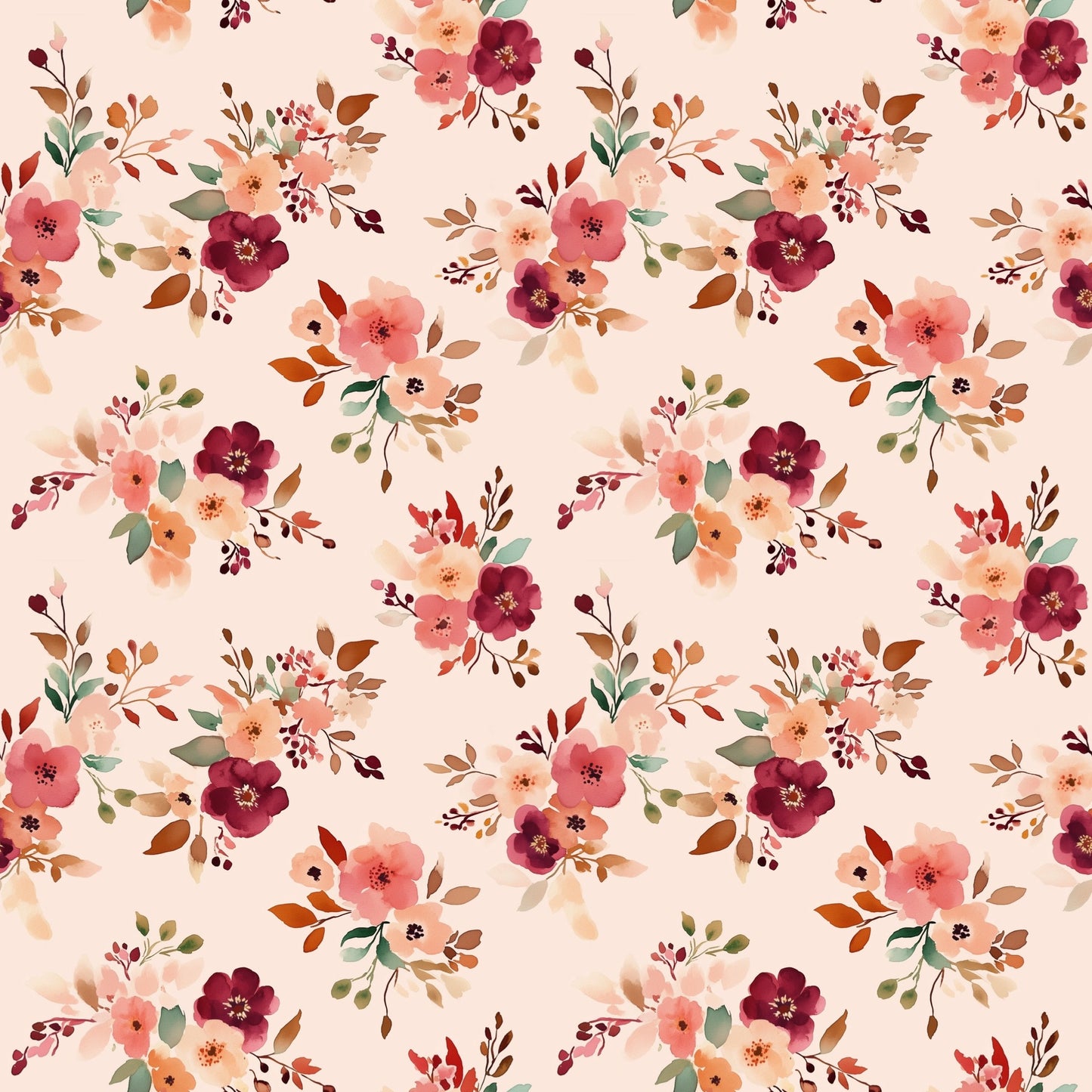 Pink Floral Bouquet Digital Seamless Pattern