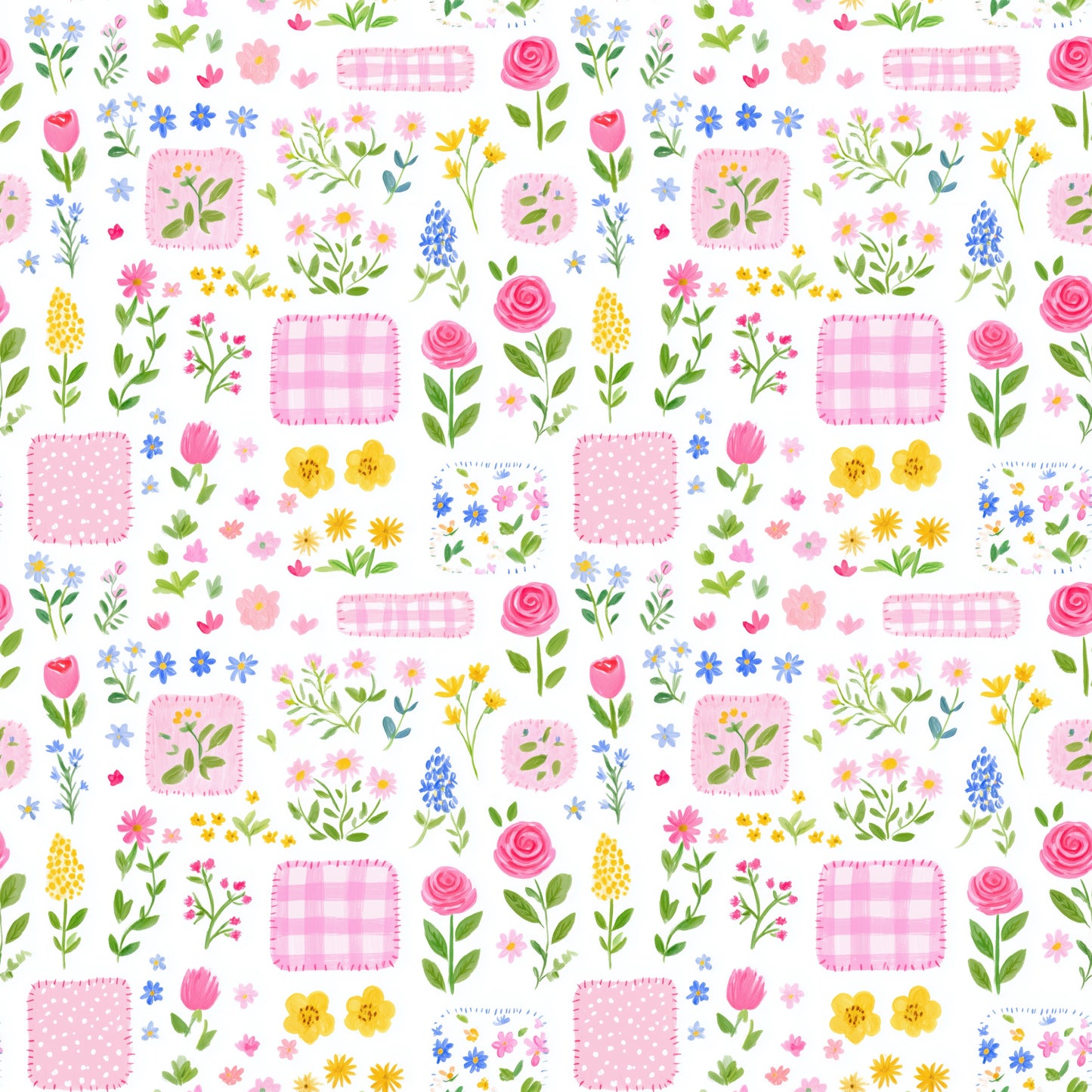 Pink Floral Patches Digital Seamless Pattern