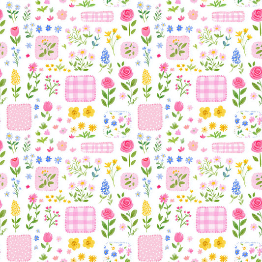 Pink Floral Patches Digital Seamless Pattern