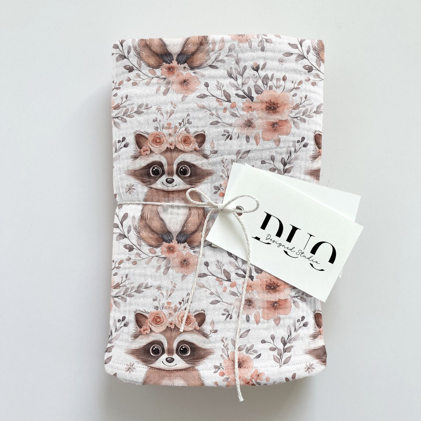 Pink Floral Racoons Digital Seamless Pattern