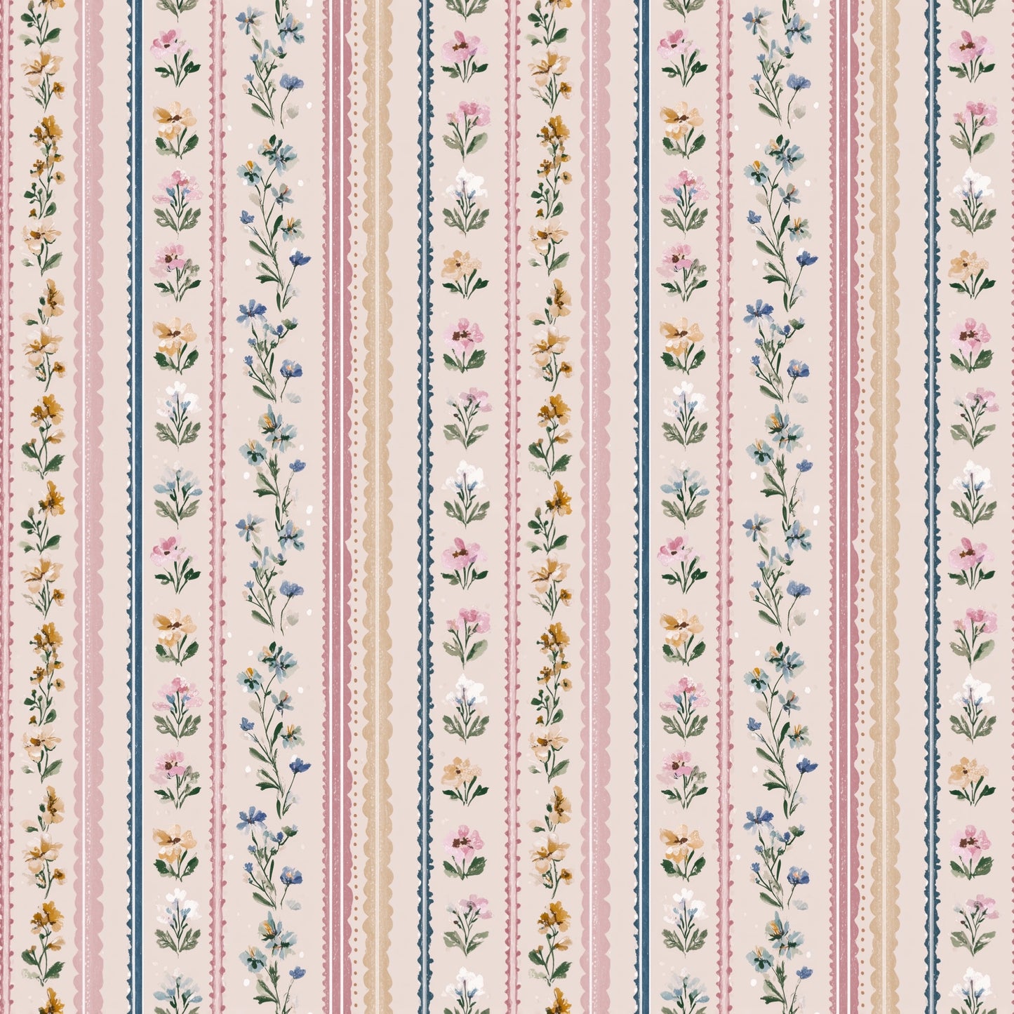 Pink Floral Stripes Digital Seamless Pattern