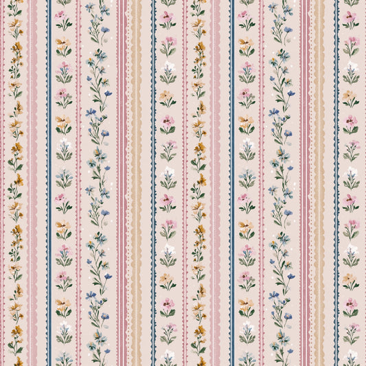 Pink Floral Stripes Digital Seamless Pattern