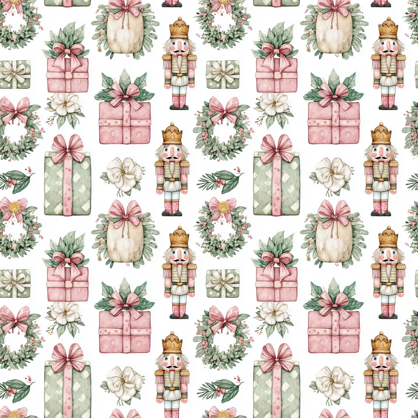 Pink Presents & Nutcracker Digital Seamless Pattern