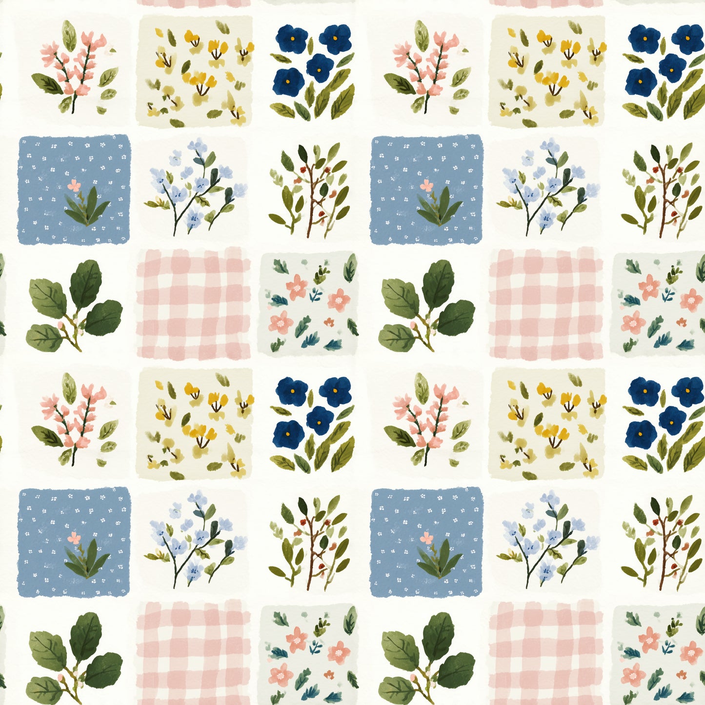 Pink Gingham Patches Digital Seamless Pattern