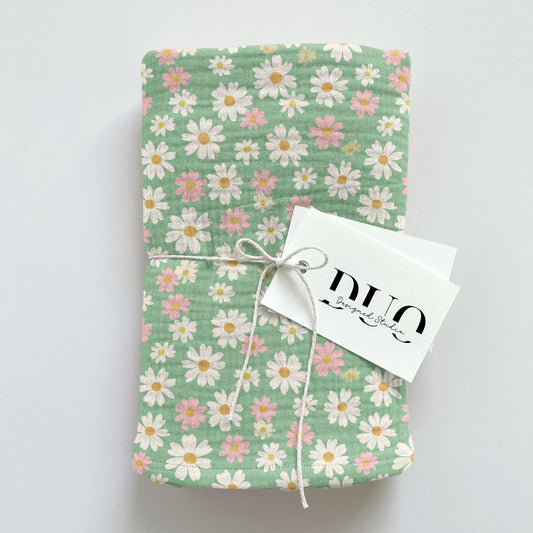 Pink Green Daisies Digital Seamless Pattern