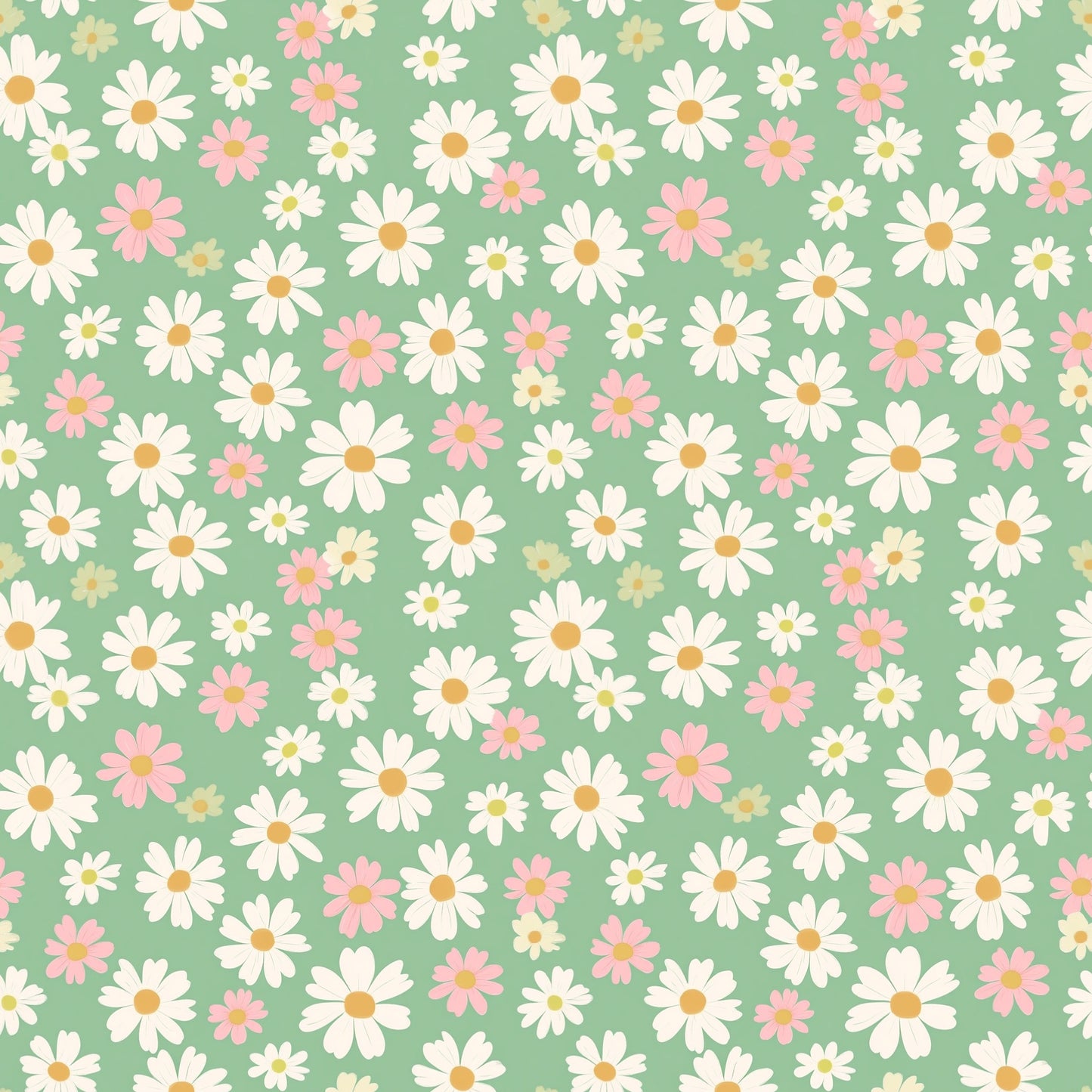 Pink Green Daisies Digital Seamless Pattern